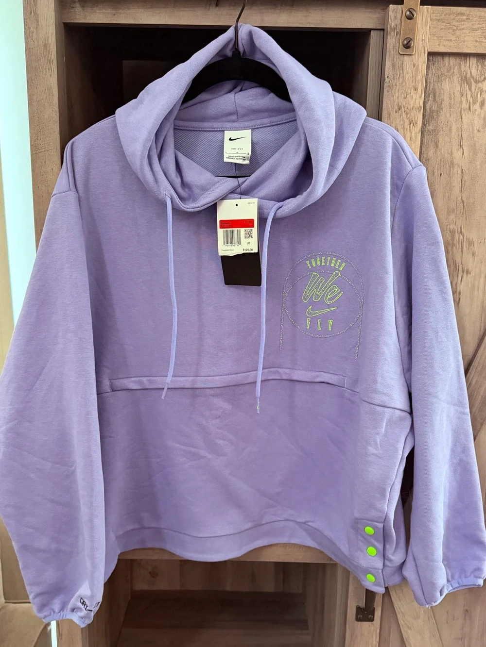 Nike Purple Hoodie with Neon Green We Fly Basketball Logo Size Large NWT